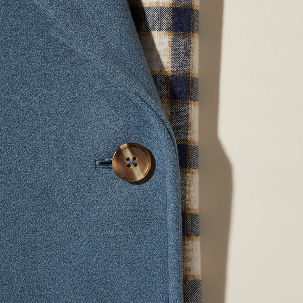 Detail of a horn button and Fen Weave lining